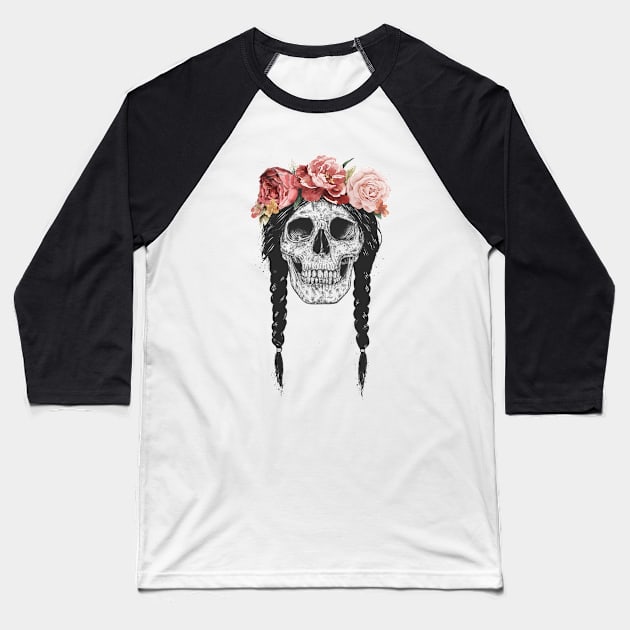 Skull with floral crown Baseball T-Shirt by soltib
